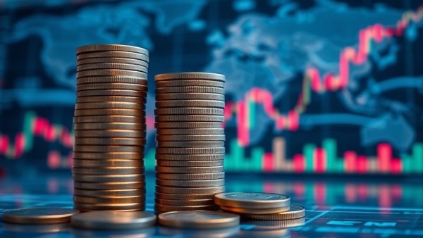Micron stock investment opportunities visualized with stock charts and coins.