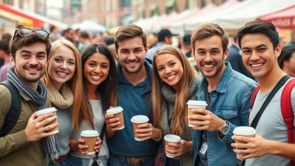 Friends enjoying San Antonio Coffee Festival 2026 outdoors.