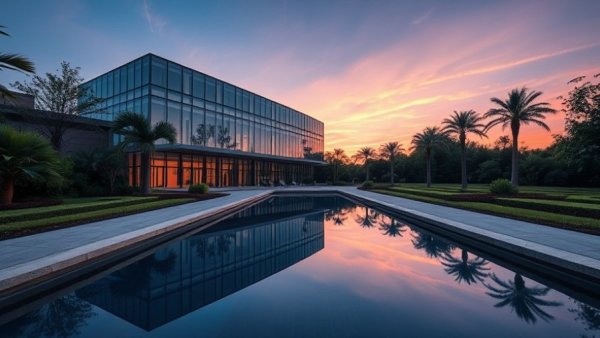 San Antonio arts events venue with modern architecture and pool.