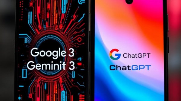 Comparison of Google Gemini and ChatGPT logos on smartphones.