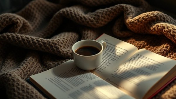 Cozy open book and coffee scene for romantic books for Valentine's Day.