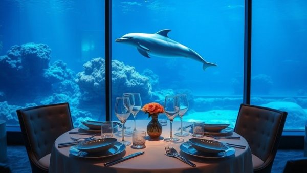 Romantic Valentine's Day dinner at SeaWorld with a dolphin view.