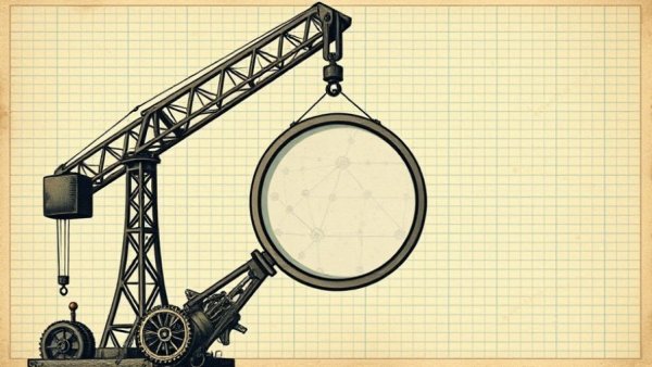 Illustration of a crane lifting a magnifying glass symbolizing executive leadership.