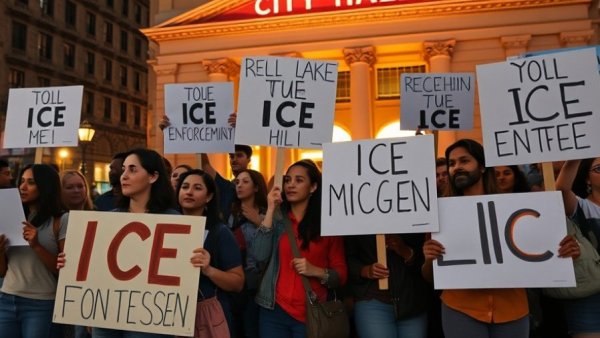 San Antonio ICE enforcement protest outside city hall.