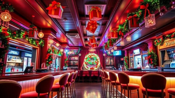 Colorful holiday pop-up bar San Antonio with festive decorations.