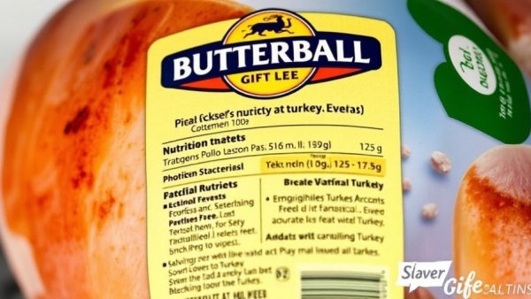 Close-up of Butterball turkey label with nutritional and cooking info.