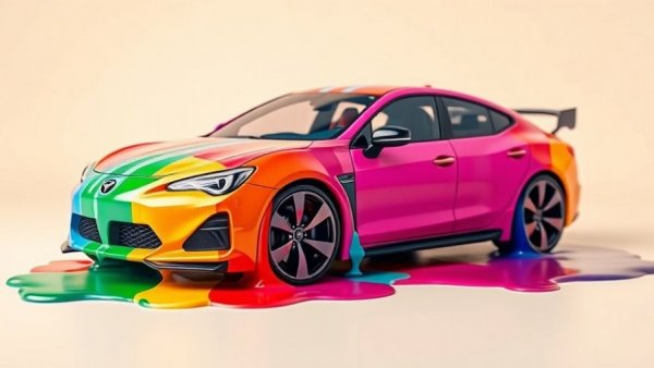 Vivid melting car with multicolored paint, psychology-backed personalization principles.