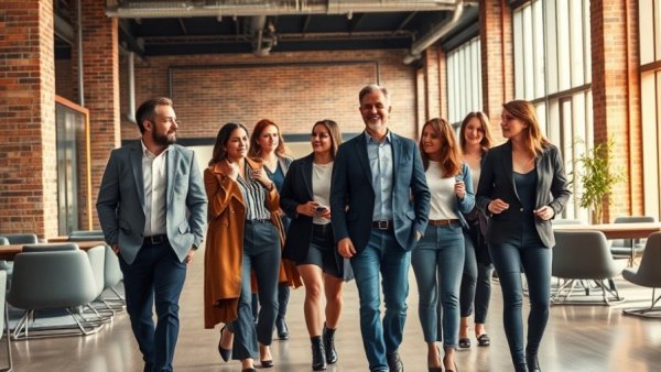 Diverse colleagues discussing Neurodiversity ERGs impact in office hallway.