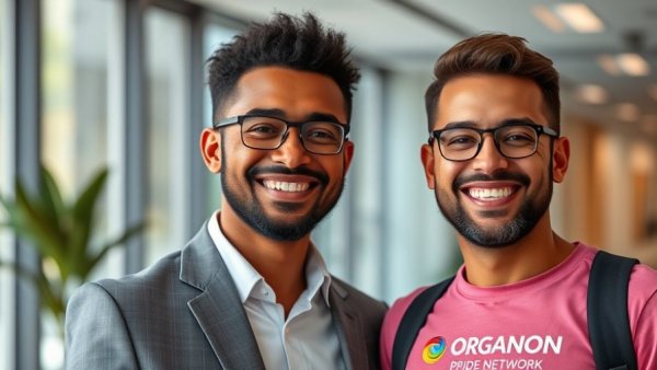 Organon Pride Network leadership image shows two smiling men.
