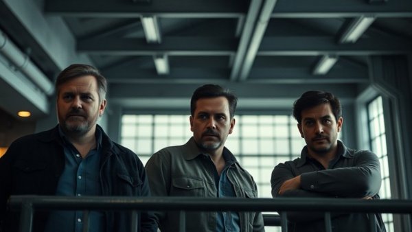 Three men with intense expressions indoors, related to San Antonio arts events.