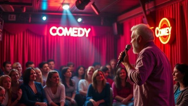 Comedian performs at Riot Comedy Club San Antonio showcase, vibrant setting.