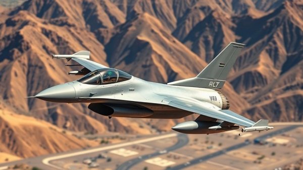 F-16 Fighting Falcon advancements showcased in flight against a mountain backdrop.