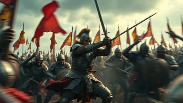 Intense medieval battle scene in variable frame rate gaming.