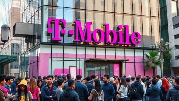 Large crowd outside T-Mobile store showcasing SuperMobile offering.