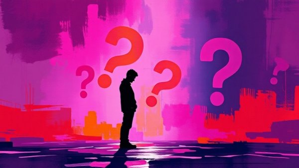 Abstract figure with question marks representing HR technology innovation