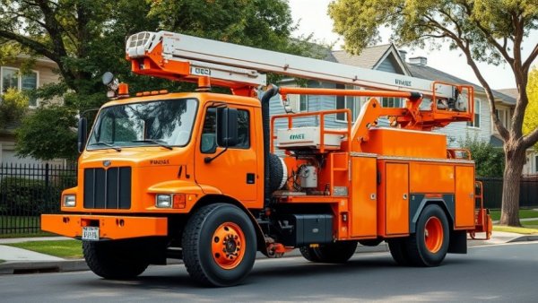 Large orange utility truck parked on urban street, ADA disability definition