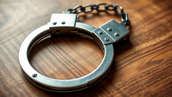 Close-up of open metal handcuffs on wood, related to former ISP trooper charges.