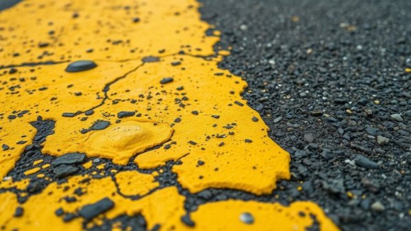 Close-up of yellow paint on asphalt related to Marine Corps Educators Workshop.