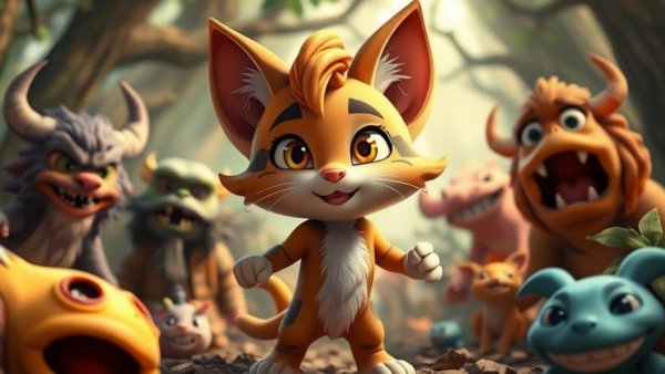 Charming cartoon feline character in Monster Hunter Stories 3 setting.