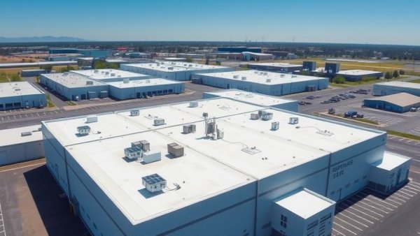 Aerial view of modern data center showing industry growth.