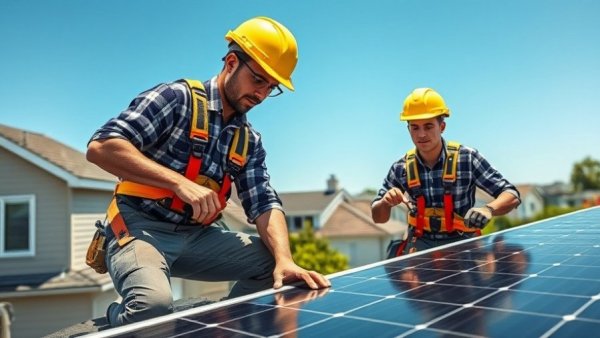Technicians installing panels for best solar companies in Colorado.