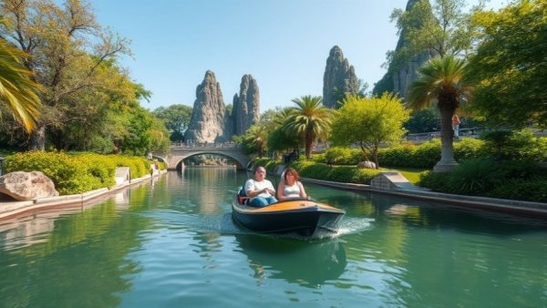 Scenic San Antonio canal with a family boat ride, perfect for family activities.