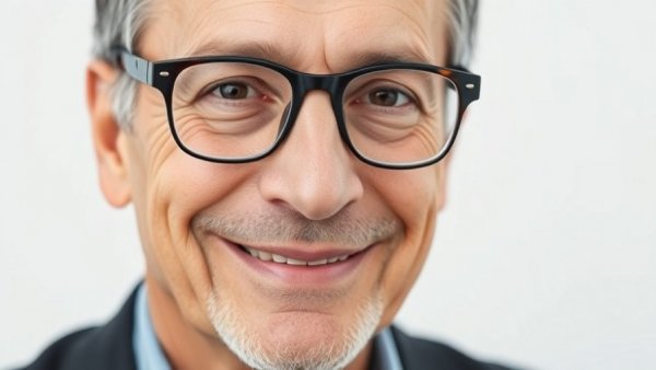 Professional portrait of a middle-aged man with glasses, smiling gently