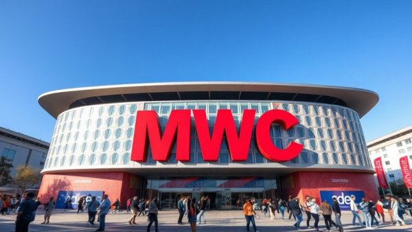MWC 2026 venue with attendees and AI trends showcase.