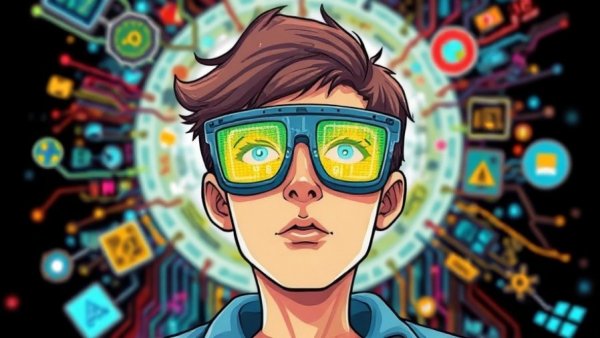 Generative AI workforce development illustration with tech glasses.