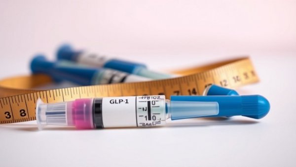 GLP-1 drug coverage: injection pens with measuring tape.