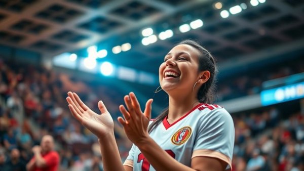 Cheerful woman in sports setting with applause, highlighting WWE Superstars Parenting.