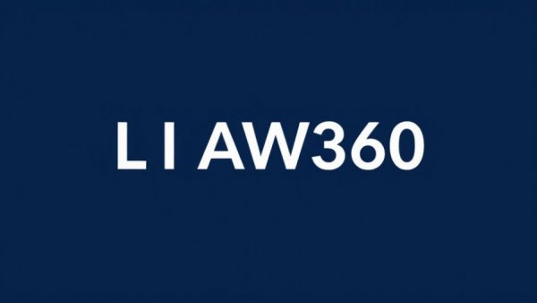 Law360 logo on navy background.