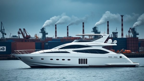 Impact of luxury tourism on Dubai's environment with smoke from harbor.