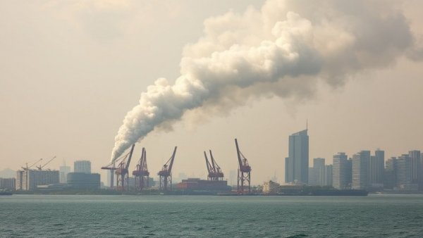 Smoke over industrial port near city, Iran US Navy 5th Fleet Drone Tactics