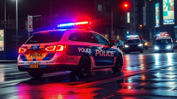 Police vehicle with flashing lights near I-55 crash scene.