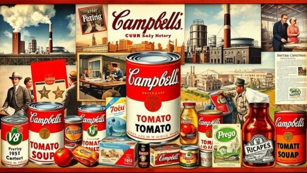 Collage of Campbell's company history and iconic products.