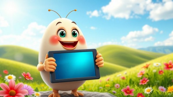 Reading Eggs Early Learning Activities with smiling cartoon egg character holding a tablet.