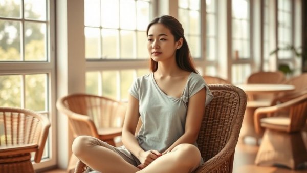 Tranquil woman meditating indoors, reflecting during uncertain times.