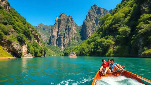 Exploring San Antonio River Walk family activities, lush greenery, scenic boat ride.