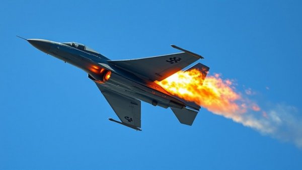 Kuwait Air Defenses F-15 incident with flaming jet mid-air.