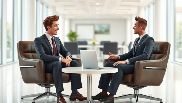 Professionals discussing benefits of workplace gossip in a modern office.