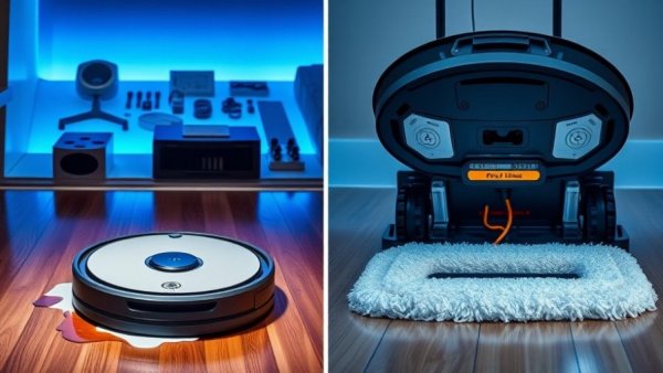 Robot vacuum mop combos detailed collage showcasing features.