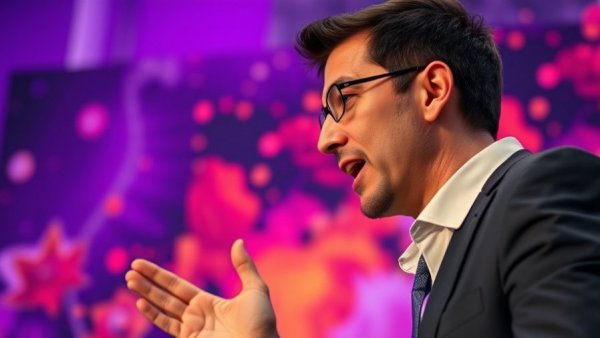 Engaged businessman speaking at a conference about employer branding.