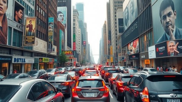 City traffic jam, depicting Middle Eastern urban landscape for Americans in the Middle East evacuation.