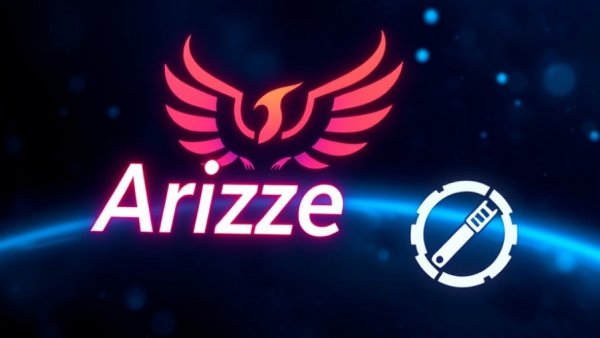 Arize Phoenix and tool icon logo on a cosmic blue background with glowing lines.