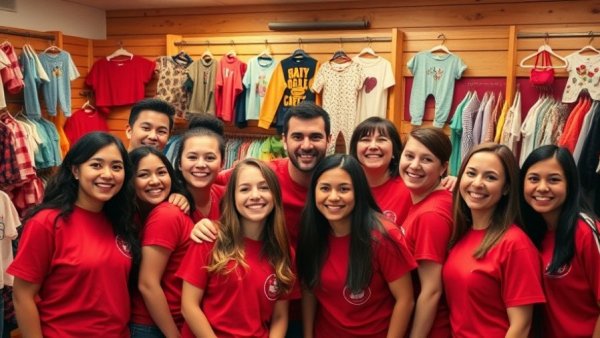 San Antonio community event participants smiling in a clothing store.