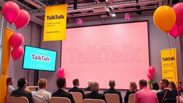 TalkTalk branding showcasing £115 million investment in a vibrant presentation setting.