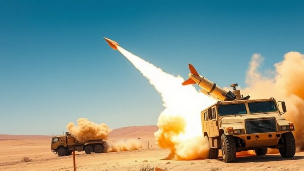 Newest US weapons in Iran War showing missile launch in desert.