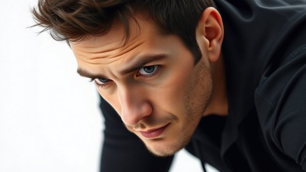 Portrait of a man in black outfit, focused expression.