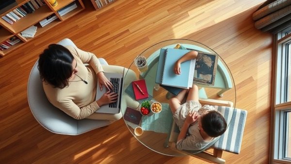 Working mother and child together at home addressing childcare benefits for working parents.